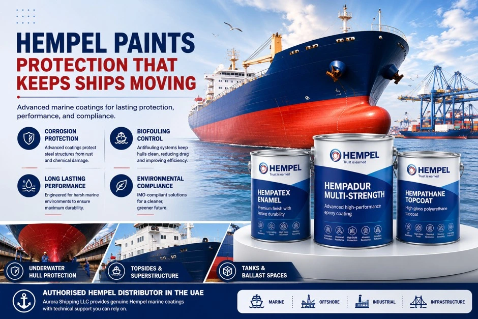 Hempel Paints Protection That Keeps Ships Moving Hempel marine coatings for ships featuring Hempadur Multi-Strength, Hempatex Enamel, and Hempathane Topcoat with corrosion protection, antifouling performance, and IMO-compliant marine coating solutions.